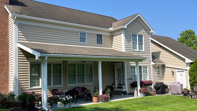 Properly Designed Gutter System roof gutter showing rainwater flowing
