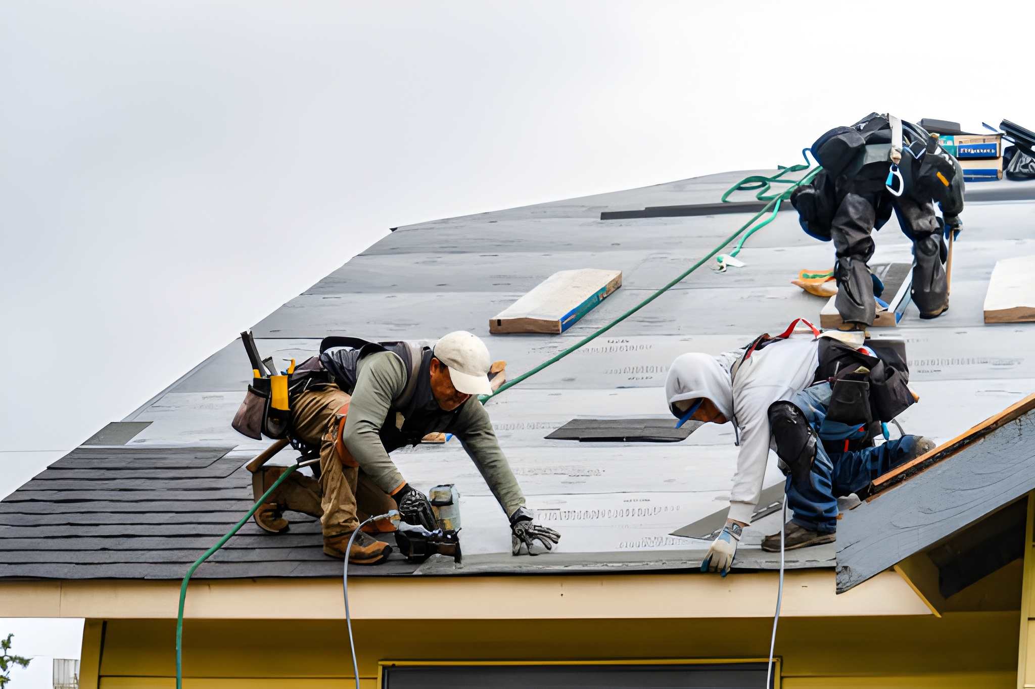 Crew Installing New Shingles